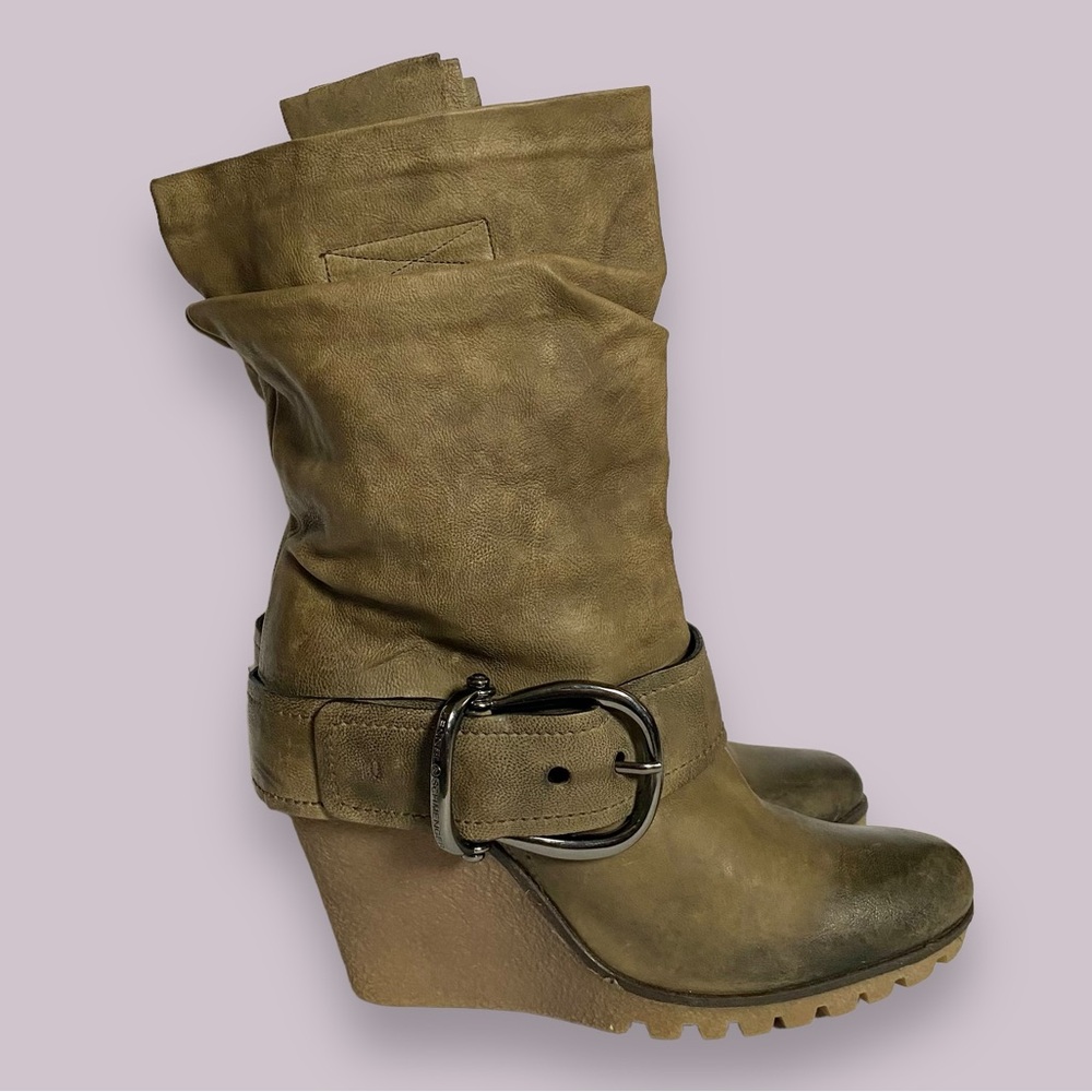 Kennel & Schmenger Olive Green Leather Wedge Slouch Mid Calf Boots SZ 40 / 9 - Picture 2 of 13